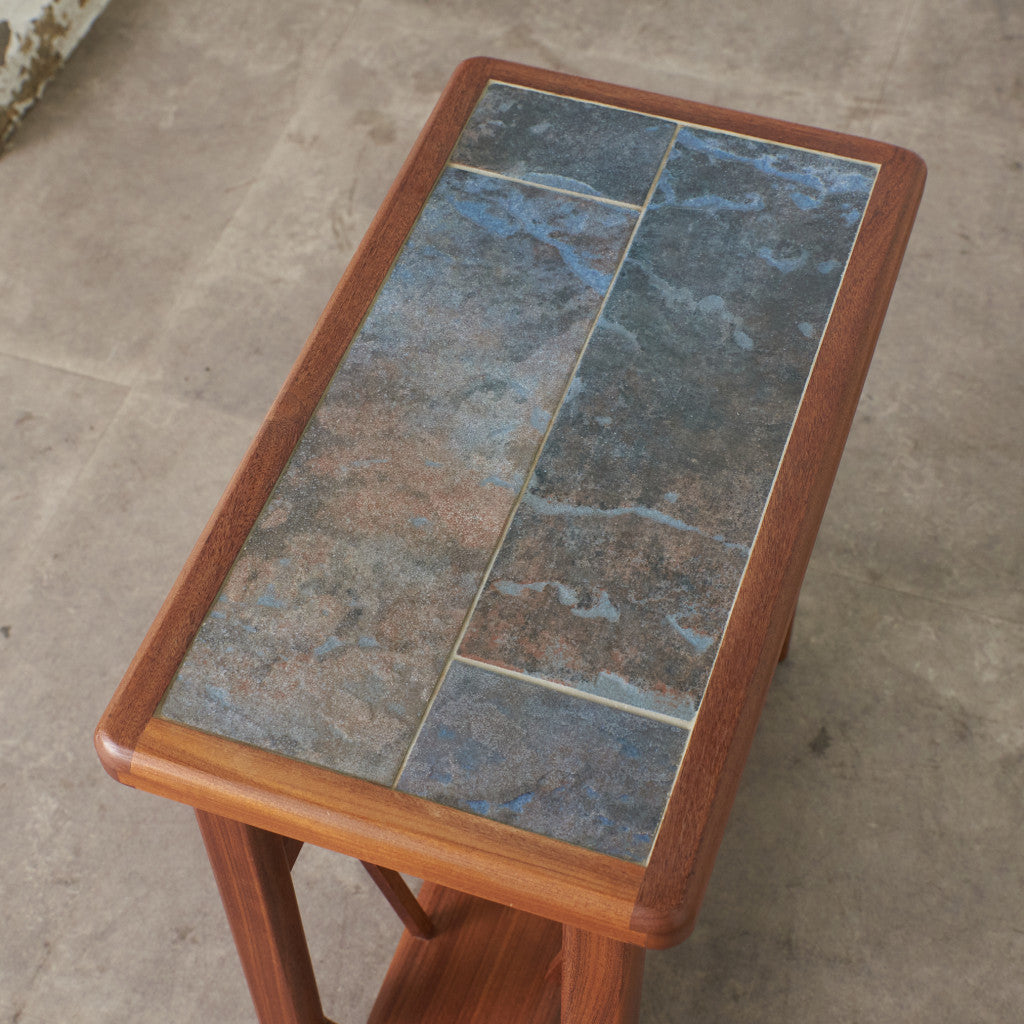 ヴィンテージ マガジンラック付き タイルトップサイドテーブル