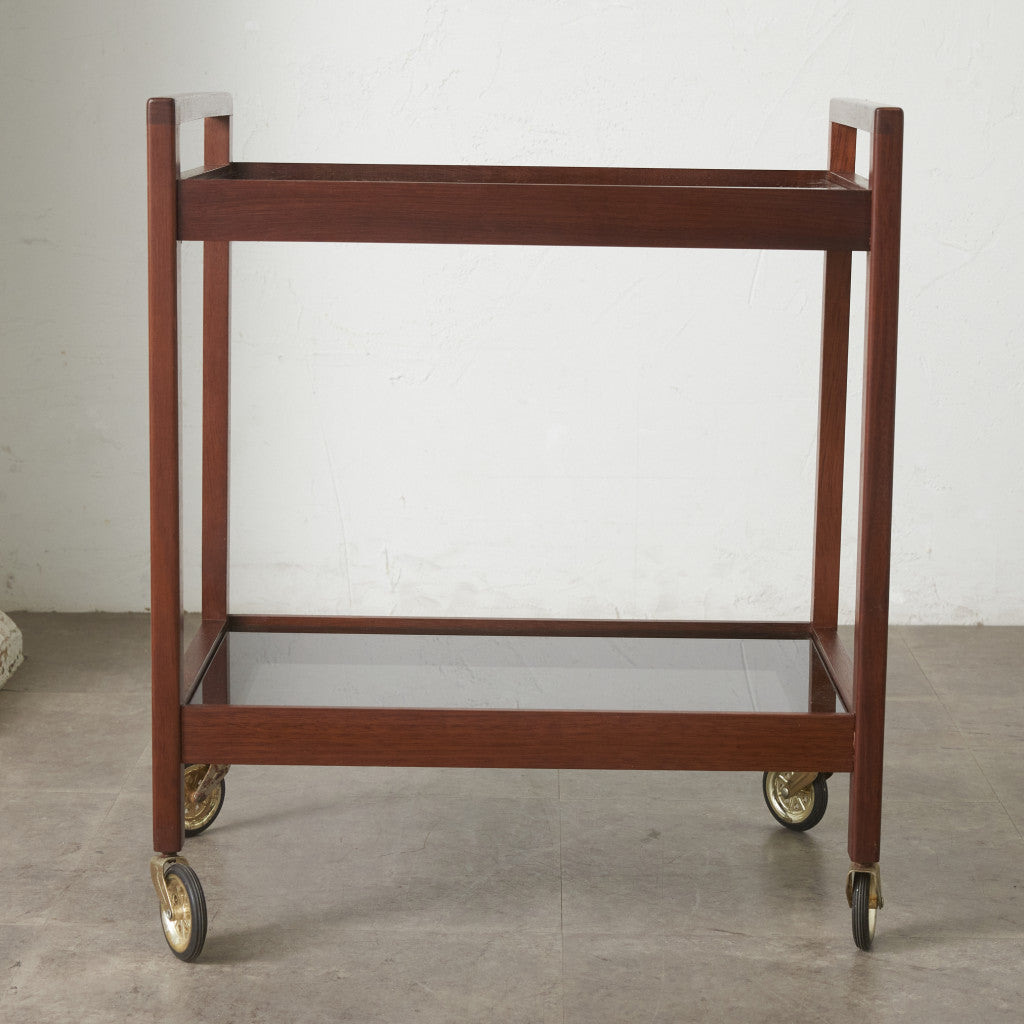 英国ヴィンテージ ガラス天板 キャスターワゴン