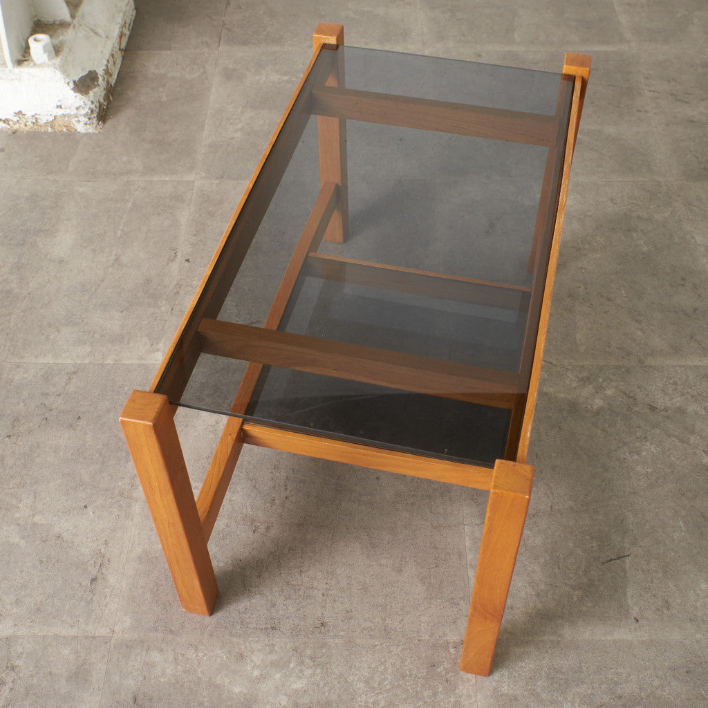 英国ヴィンテージ ガラストップ コーヒーテーブル