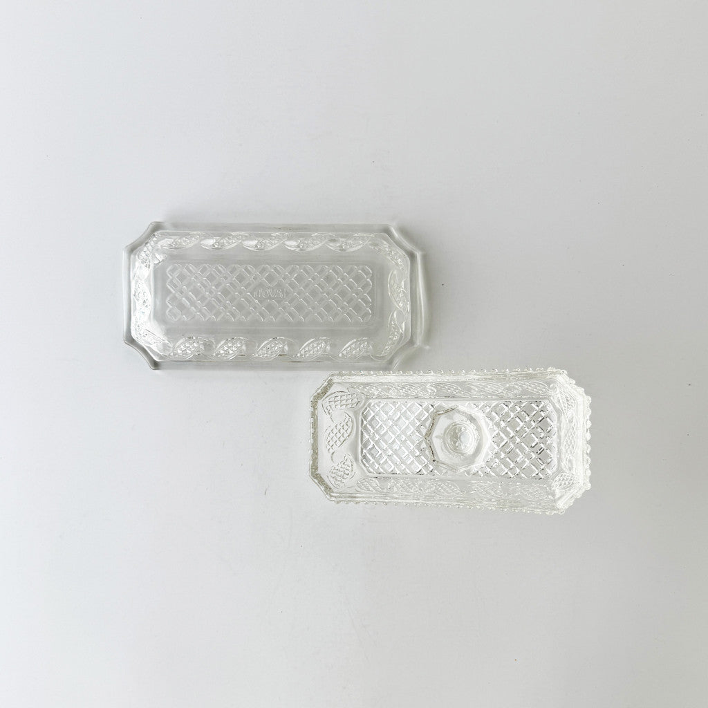 英国ヴィンテージ ガラス製バターケース