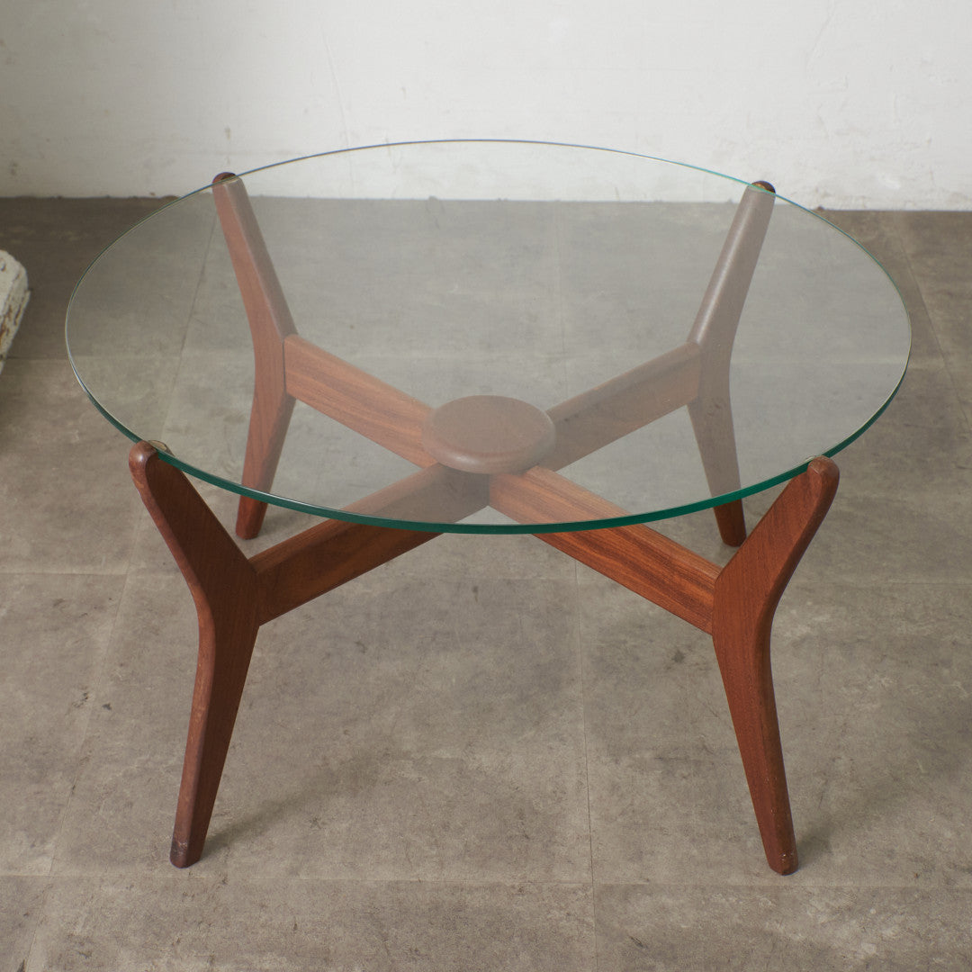 英国ヴィンテージ ガラストップ センターテーブル