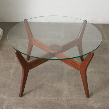 英国ヴィンテージ ガラストップ センターテーブル