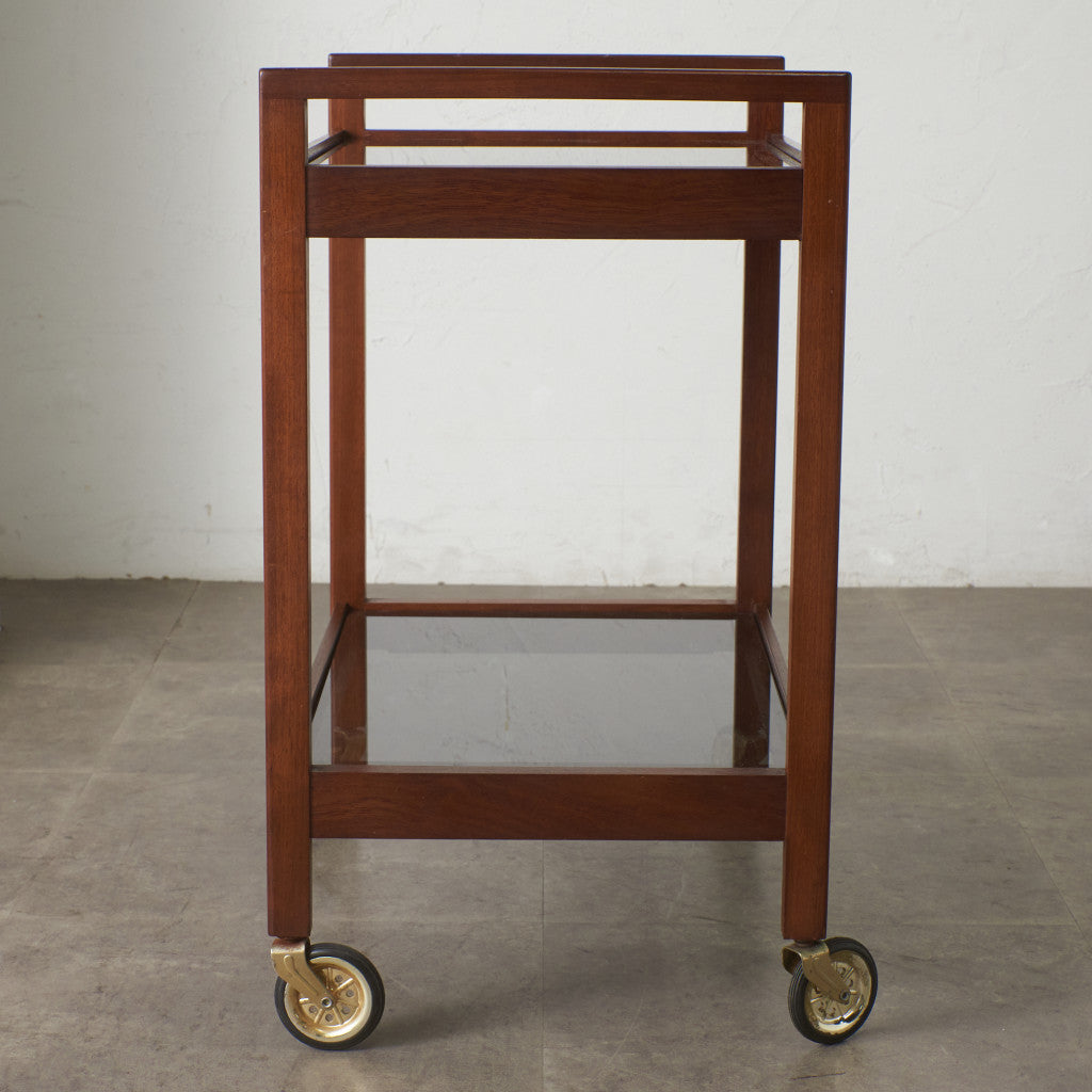 英国ヴィンテージ ガラス天板 キャスターワゴン