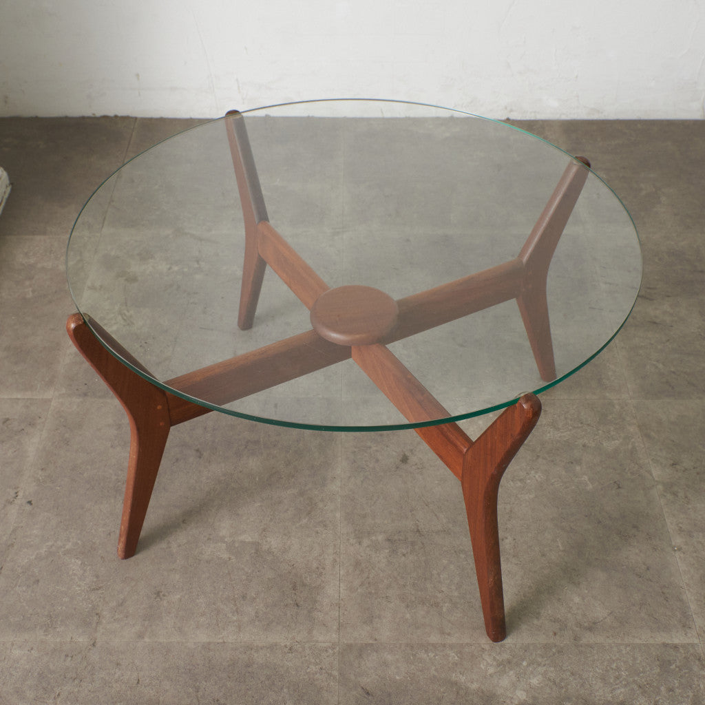 英国ヴィンテージ ガラストップ センターテーブル